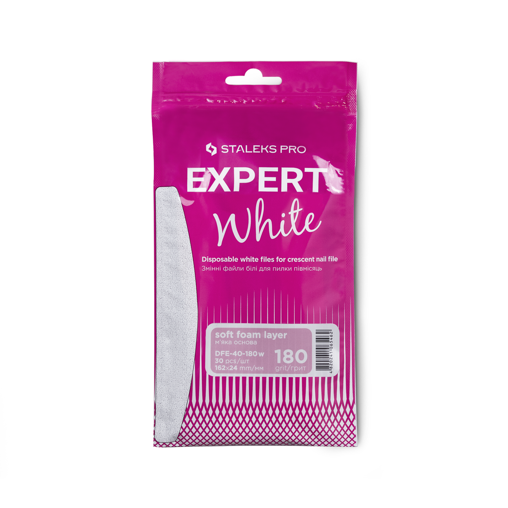Limas de uñas desechables blancas en forma de media luna Expert 40 (30 unidades) - Staleks
